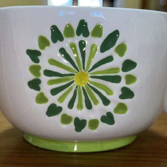 Starbucks Coffee Cup Mug 14 oz. Hand Painted Green Flower - Picture 2 of 3